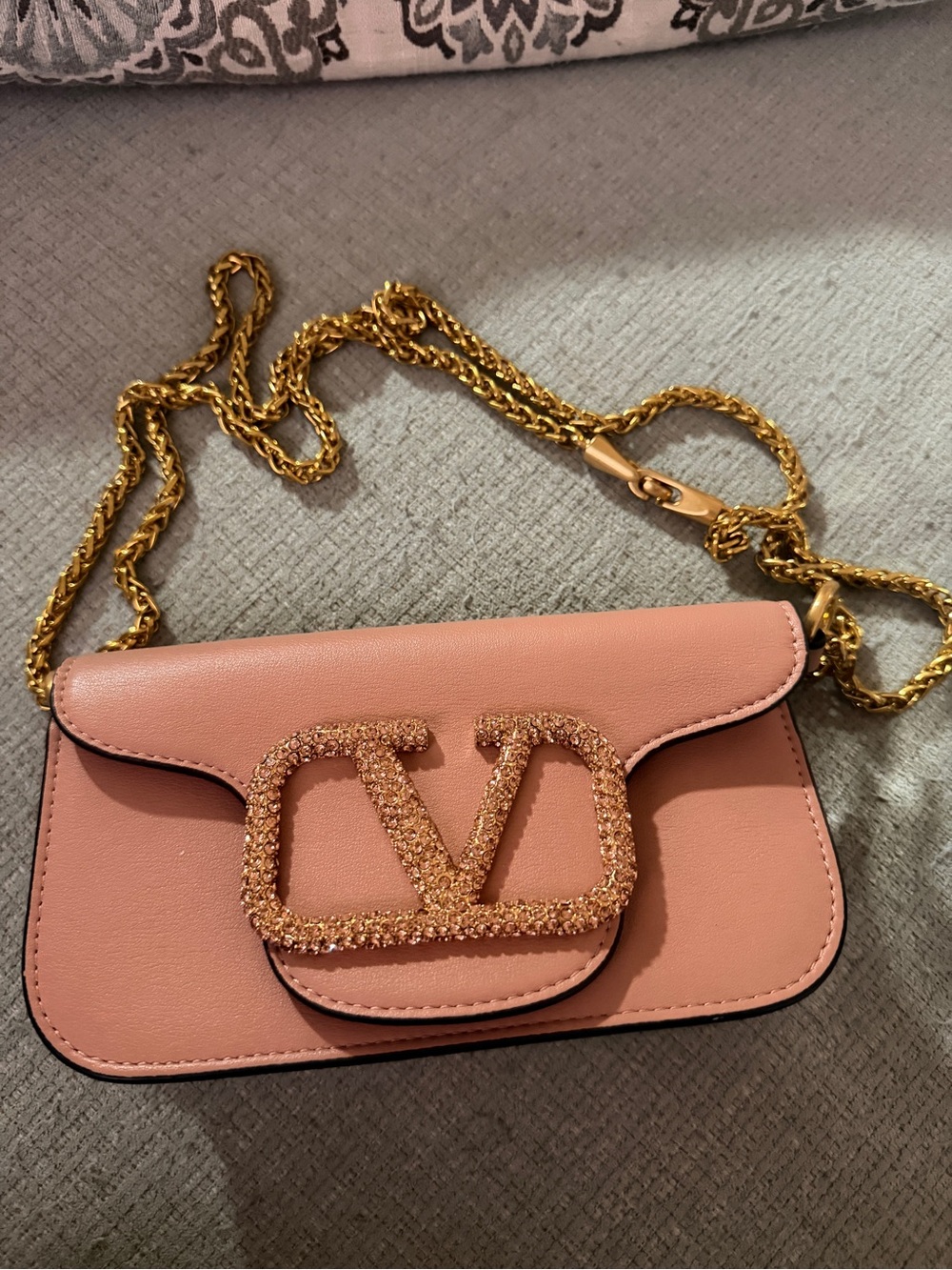 Valentino Garavani Pink Leather Crossbody Bag with Gold VLogo